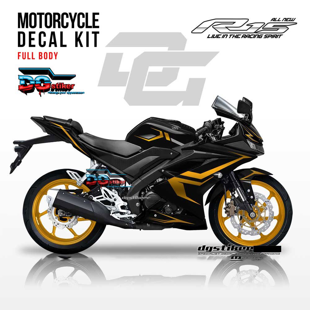 Decal Sticker Full Body R15 V3 Hitam Strip Gold DG Stiker