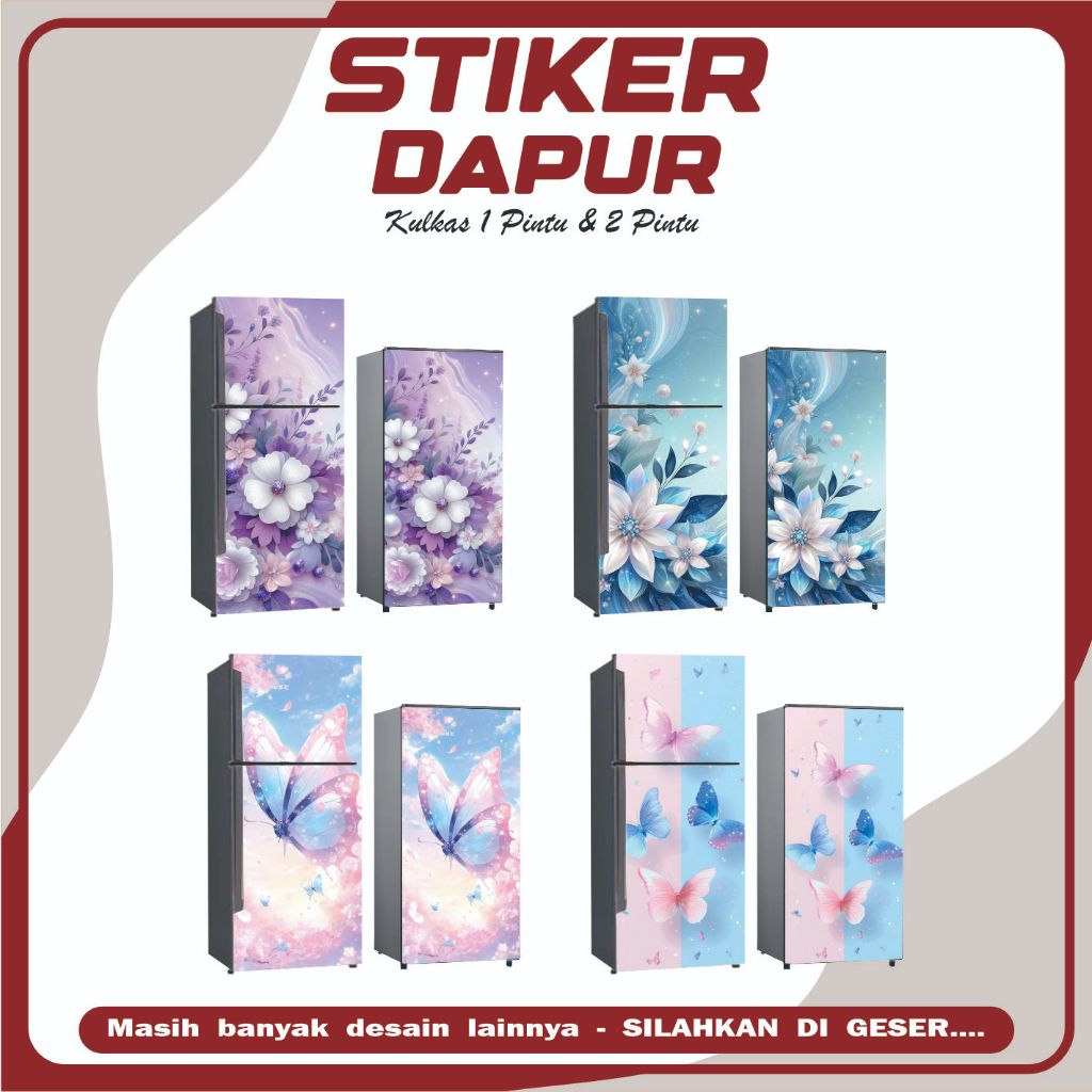 Stiker Sticker Kulkas Motif Bunga cantik Pink Biru