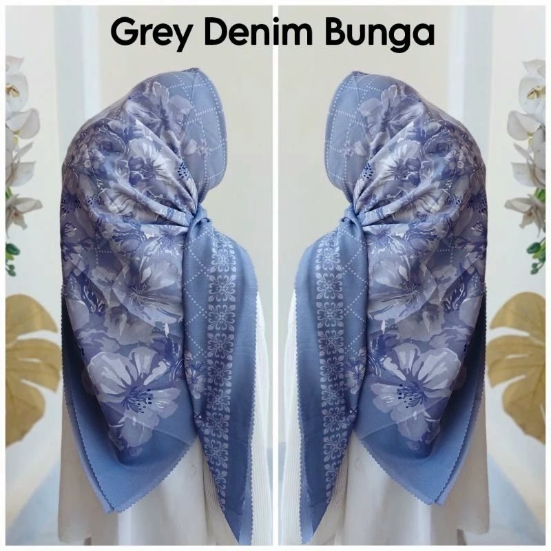 Jilbab Voal Motif Premium Grey Denim Bunga