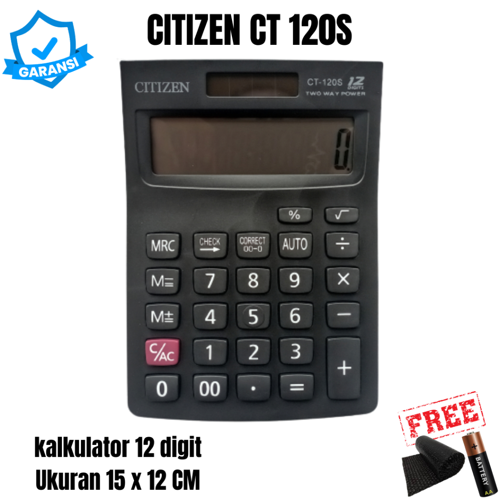 

Kalkulator CT 120S 12Digit Display Ukuran Besar 15cm x 12cm Replay Check Correct