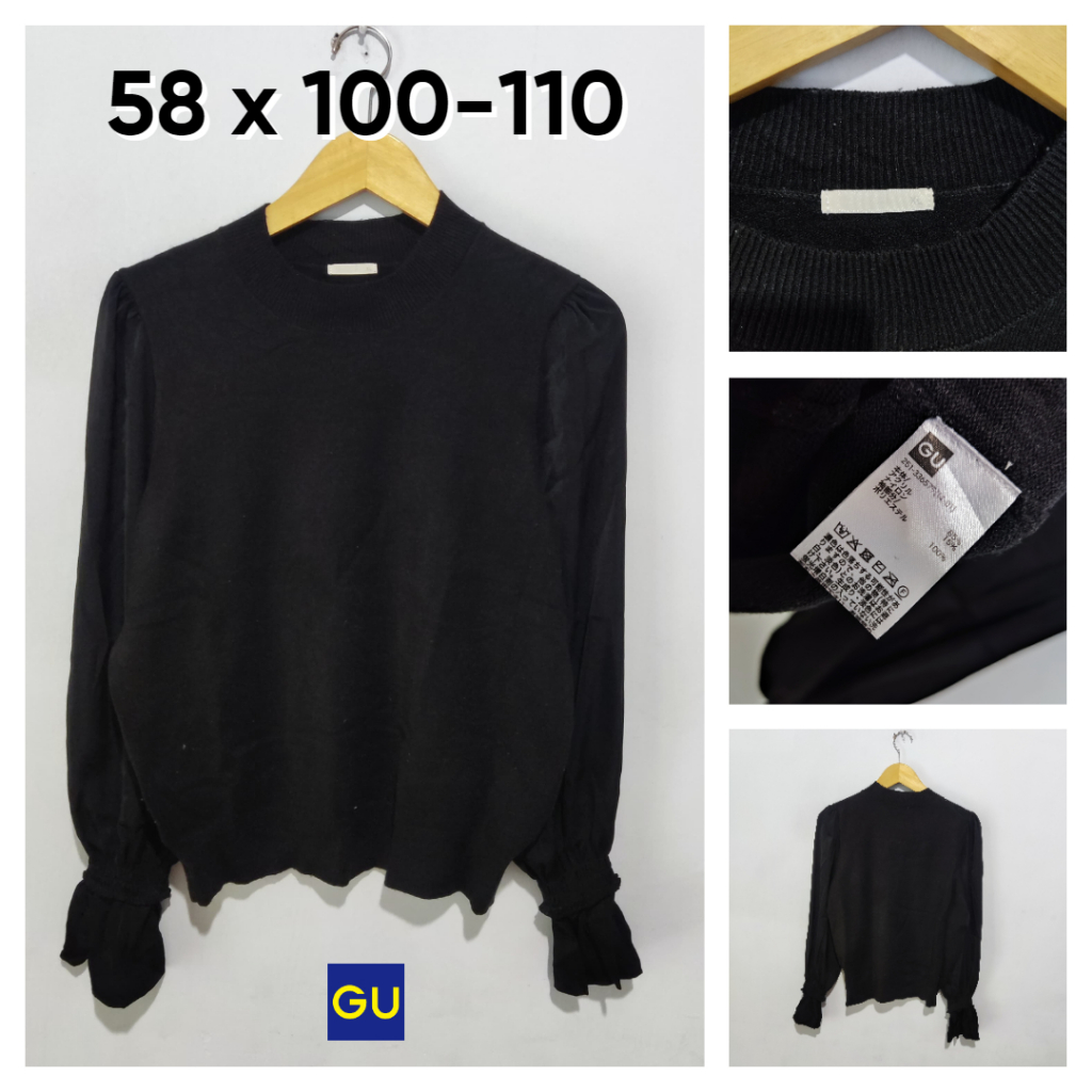 Sweater GU by Uniqlo Hitam Mix Sifon Lengan Size L Atasan Wanita Outer Tebal YT282