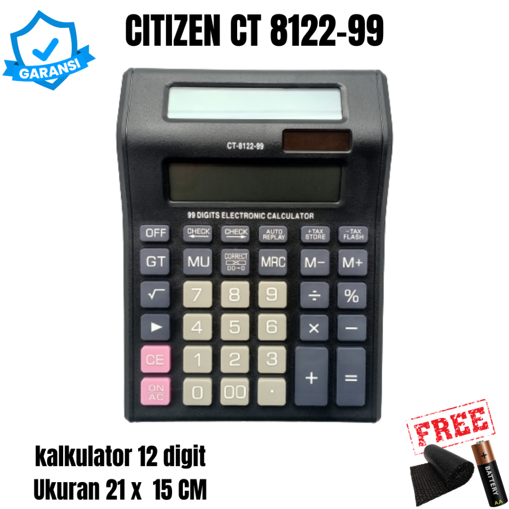 

Kalkulator CT 8122-99 Dua Layar Double Display Dagang Kasir Kantor Besar 12 Digit Check and Correct
