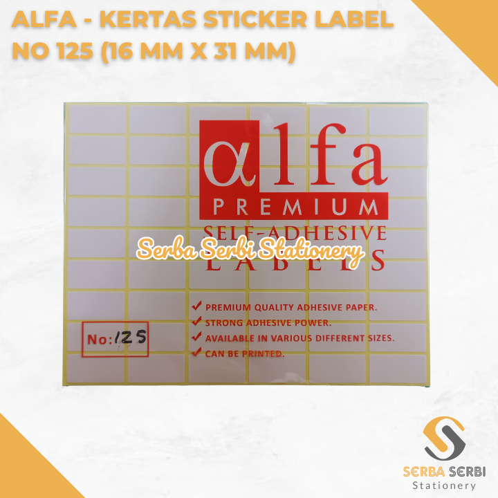 

GROSIR (1 PAK ISI 7 LEMBAR) ALFA - KERTAS STICKER / STIKER LABEL HARGA / NAMA / UNDANGAN NO 125 (16 MM X 31 MM)