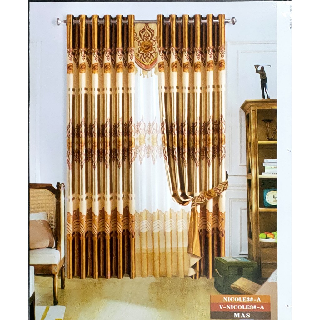 Tirai Premium Gorden Blackout Impor dengan Motif Bunga Mawar untuk Jendela dan Pintu