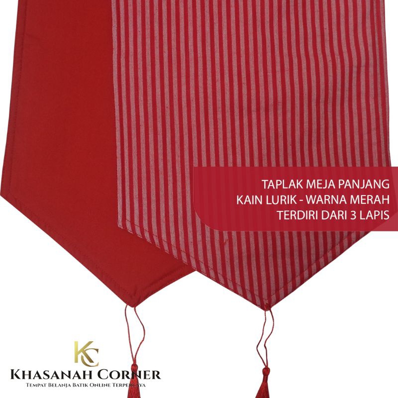 Taplak Meja Panjang 190x25 cm Runner Table Cloth Cover Persegi Kain Batik Lurik Tenun Katun Warna Me