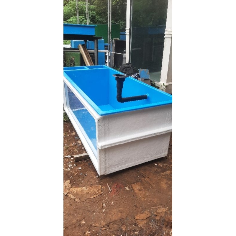 Kolam ikan 155x65x70 cm Fiberglass +kaca + filter samping | ikan hias koi/koki