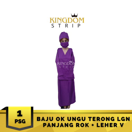 Baju OK Ungu Terong Lengan Panjang Baju Leher V Rok