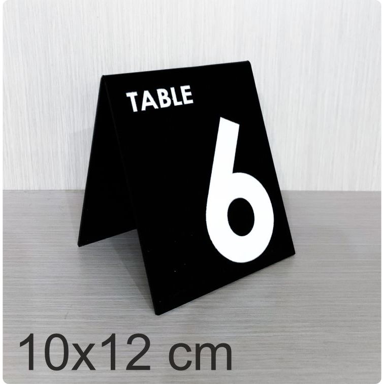 

Nomer Meja Dua Sisi Tulisan Warna Hitam Table Sign Akrilik 10x12 CM