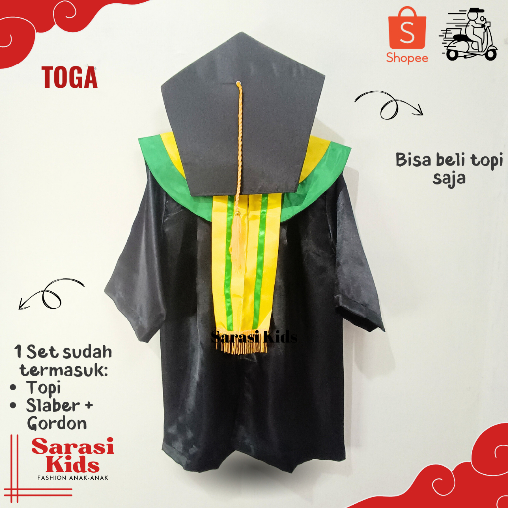Jubah wisuda anak tk  toga wisuda anak laki perempuan seragam wisuda setelan wisuda anak tk kostum w