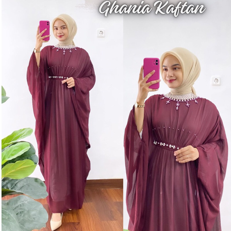 [ORI] Ghania Kaftan Jumbo Ld 125 Burgundy Ceruti Babydoll Full Furing/Kaftan Muslimah Free Belt Leba