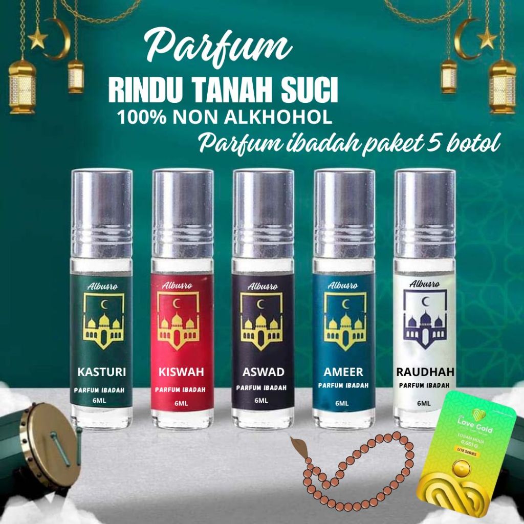 Paket Parfum rindu Tanah Suci (5 botol) Parfum Kasturi Parfum ibadah Parfum Sholat Minyak Kasturi Parfum Arab Parfum Mekkah Arhan Parfume