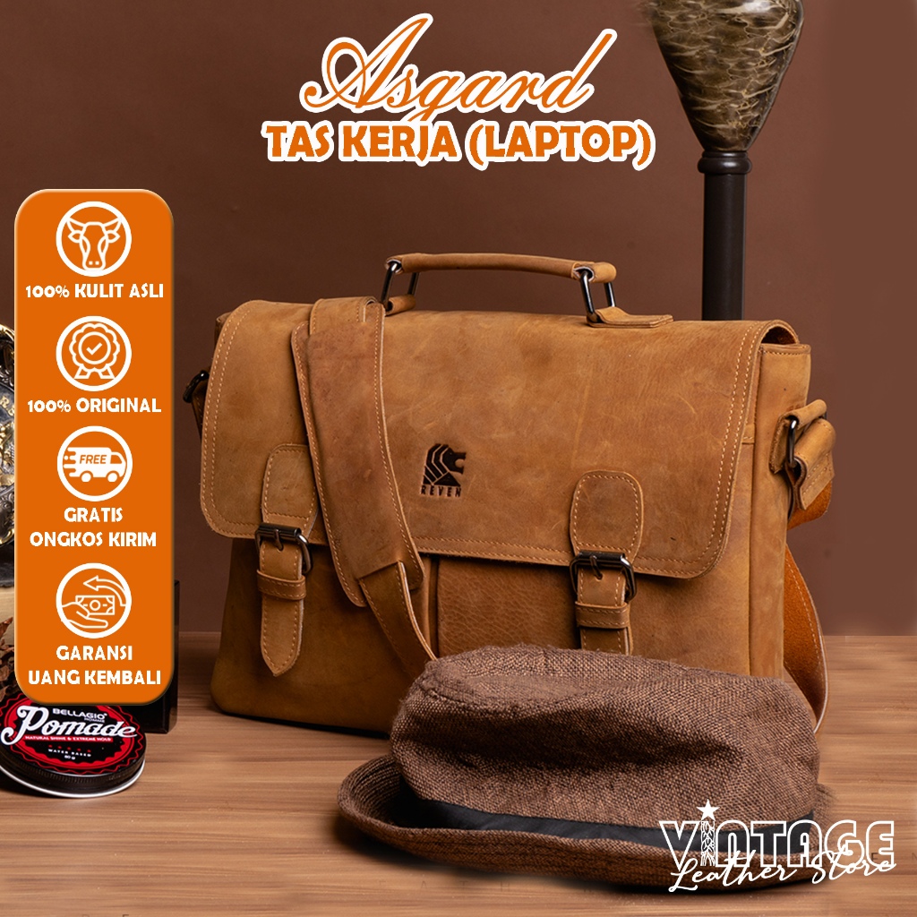 Tas Selempang Pria Laptop kerja Kulit Asli Original Branded Model Terbaru