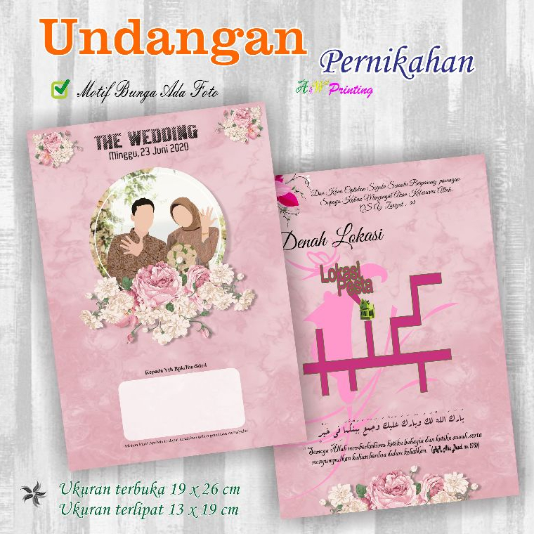 Cetak Undangan Pernikahan Pink Pakai Foto Motif Terkini, Elegan, Murah, Berkualitas