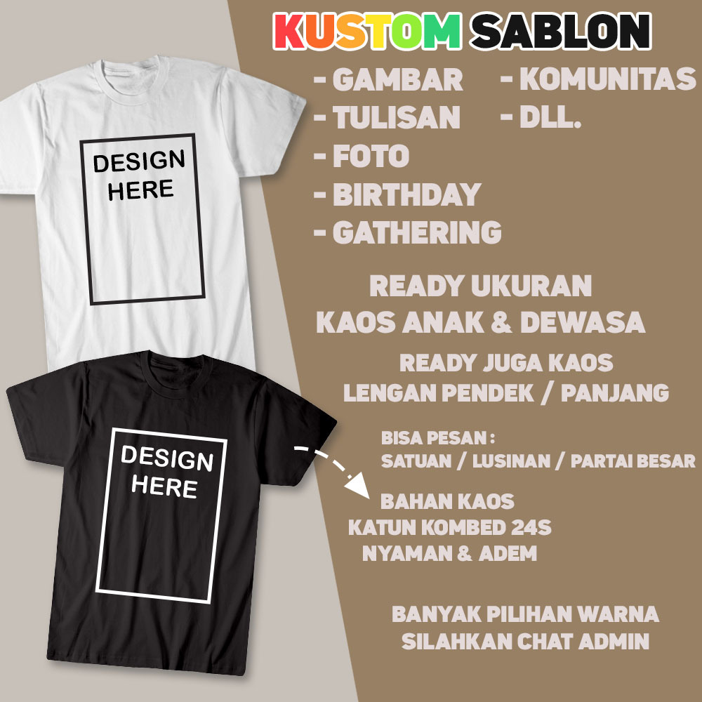 Baju Kaos Sablon Custom Desain Sendiri Foto Anak / Bucin Depan Belakang Murah Bahan Katun Kombed 24s