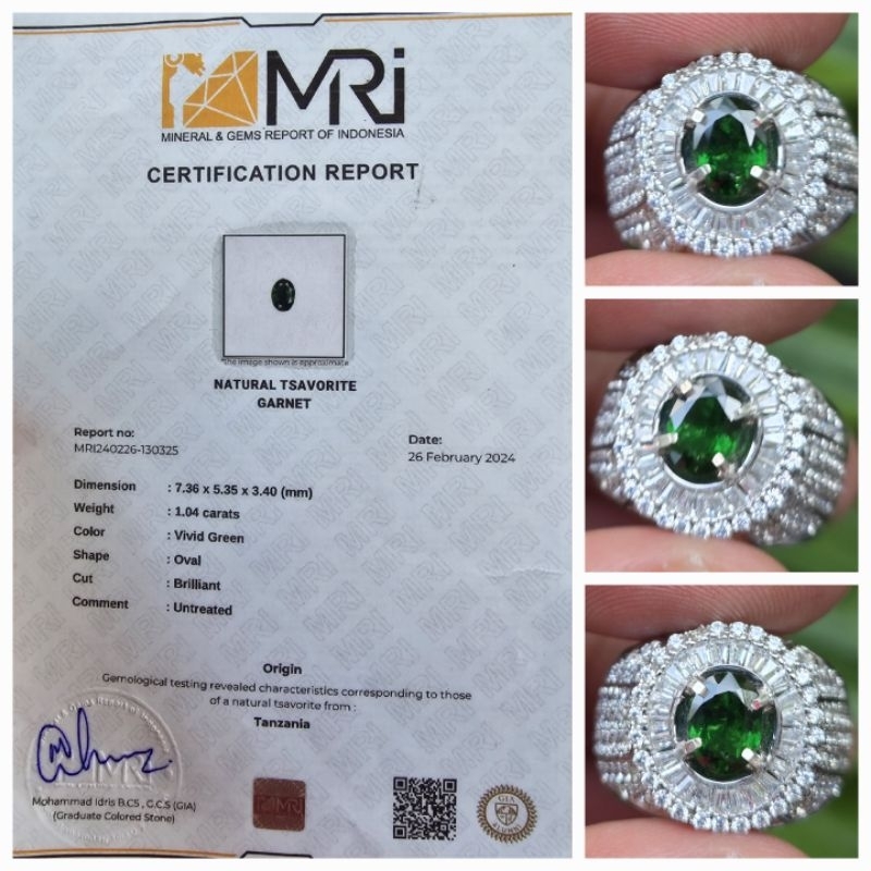 Natural Vivid Green Tsavorite Garnet Sertifikat 1.04 crt