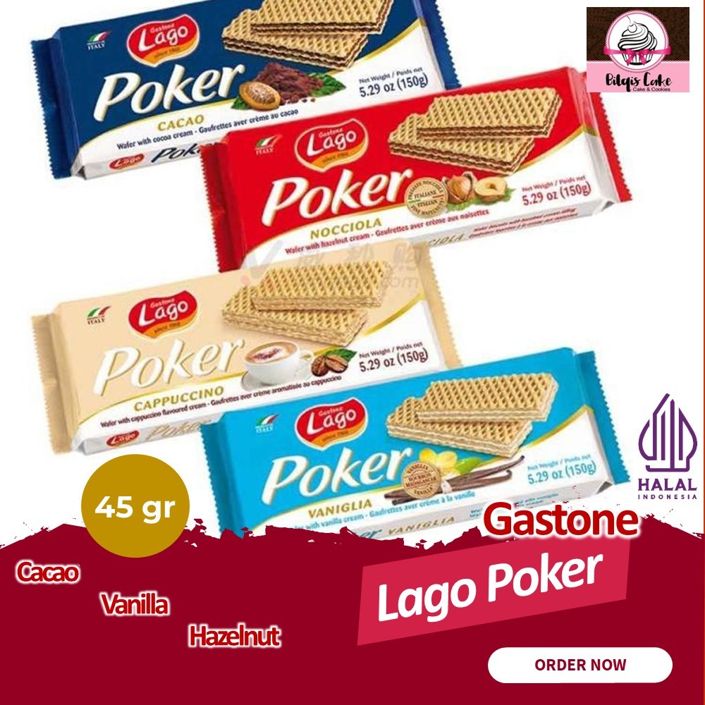 

Lago Poker 45 Gram/Waffer Cookies with Vanilla, Cocoa & Hazelnut Cream