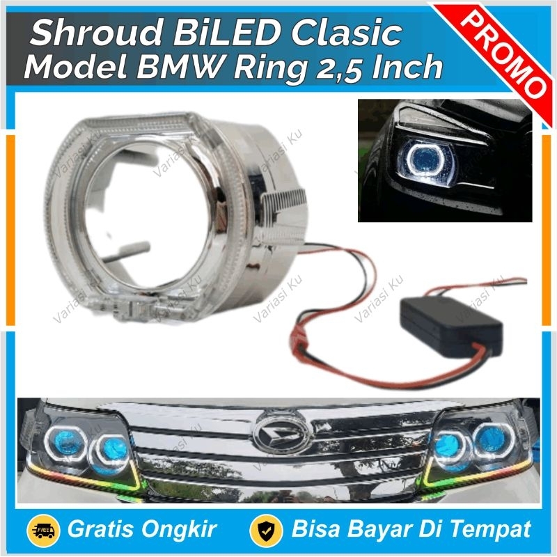 SHROUD BMW KLASIK BLACK HOUSING ANGEL EYES FOR BILED PROJECTOR 2,5 INCH RING