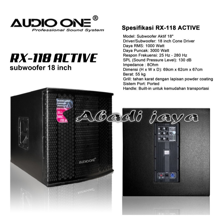 subwoofer aktif audio one rx118 / rx 118 18 inch 1 buah original