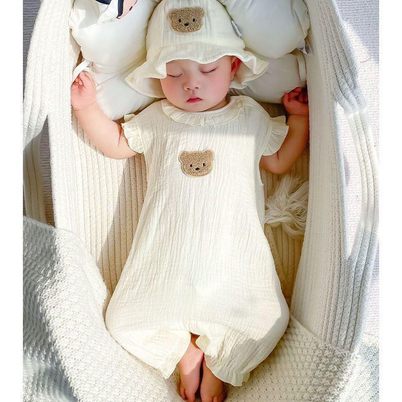 Baju Kodok Tipis Bayi, Jumpsuit Kain Kasa untuk Bayi Baru Lahir dan Wanita