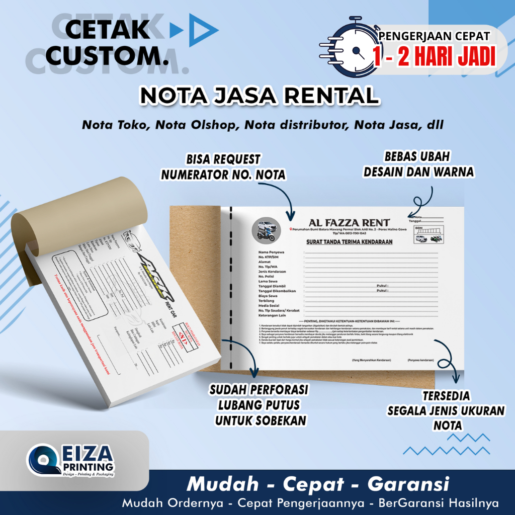 

Cetak Nota Jasa Rental Mobil / Cetak Custom Nota Rental Kendaraan rangkap tembus