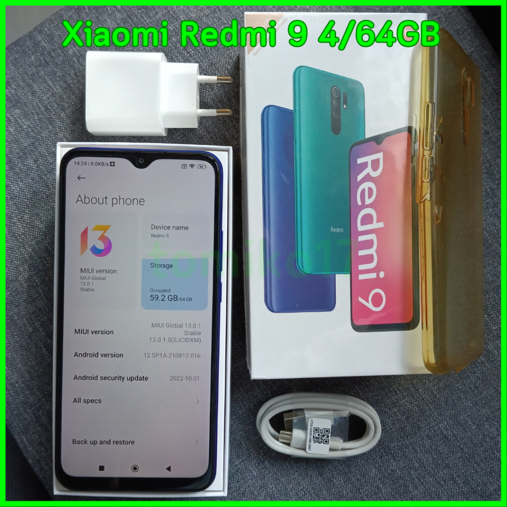 Redmi 9 4/64 GB dual SIM 4G second ex official Xiaomi normal resmi lengkap ram 4gb storage 64gb biru ungu sunset purple bukan note 8 10 11 12 13 14