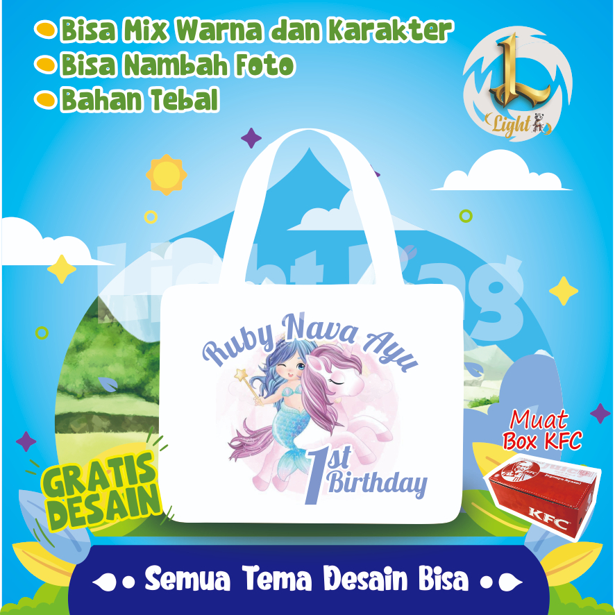 

TAS SOUVENIR ULTAH MERMAID UNICORN CUSTOM / TAS SOUVENIR PREMIUM / GRATIS DESAIN / BONUS FOTO ANAK / GOODIE BAG CUTE MERMAID CUSTOM / TAS ULANG TAHUN UNICORN CUSTOM / TAS ULTAH CUSTOM / TAS SOUVENIR 2 HARI JADI / TAS ULTAH/ TAS ULANG TAHUN
