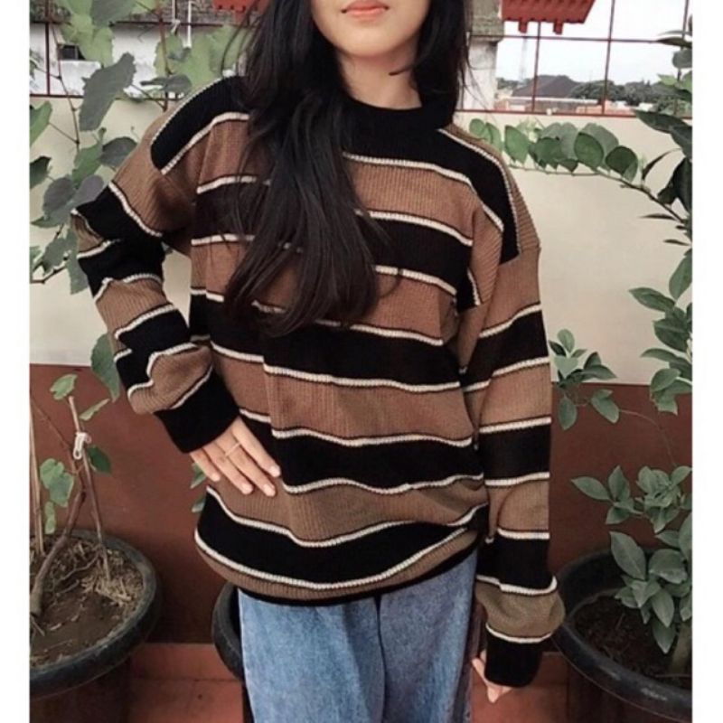 KNITWEAR STRIPE - SWEATER RAJUT - BAHAN RAJUT- sweater vintage