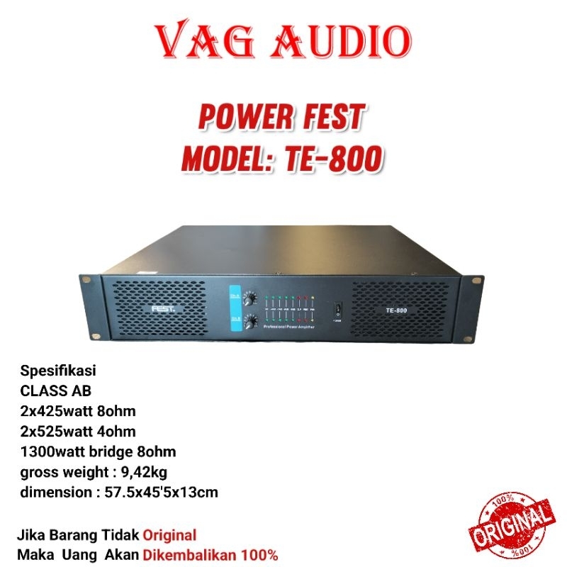 POWER FEST TE-800, POWER 2 CHANNEL TE 800, CLASS AB TE800