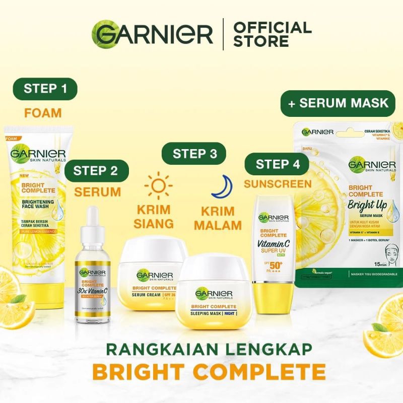 Paket Skincare Garnier Bright Complete Vitamin C Daily Set Untuk Mencerahkan Wajah / Serum Brighteni