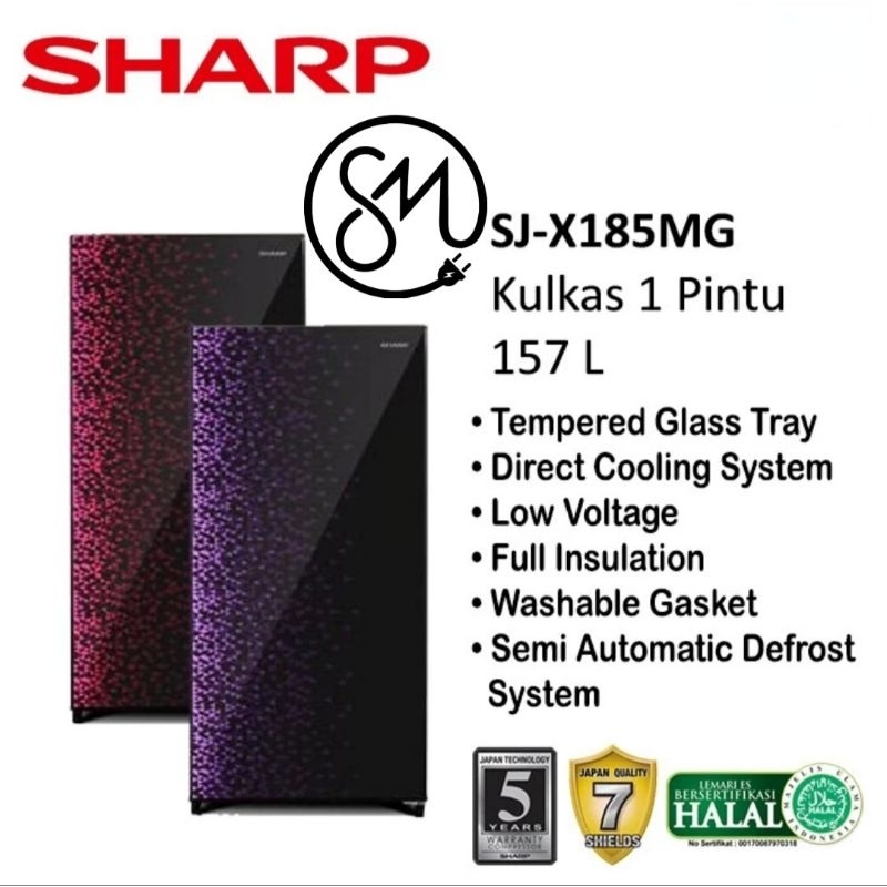 Kulkas Sharp 1 pintu SJ-X185MG GB GR 185MG SJX185 157 L Kirei