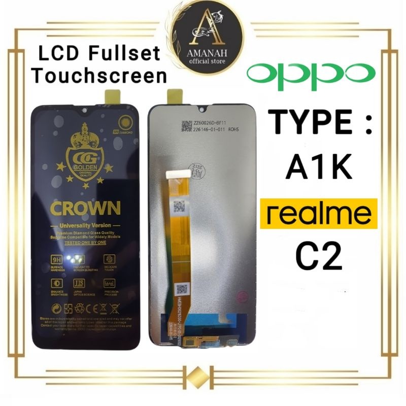 LCD TOUCHSCREEN OPPO A1K / REALME C2 Fullset Crown Original Super 100% Layar Hp Tanam FULL SET COMPL