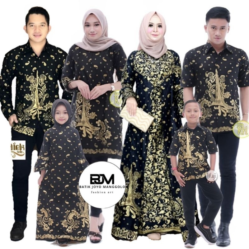 Baju Gamis Batik Couple Kondangan Sarimbit Pasangan Keluarga Ibu Ayah Dan Anak Perempuan Laki Laki M