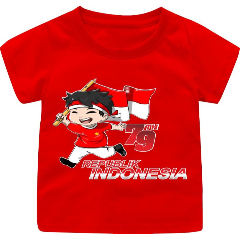 ATASAN BAJU KAOS ANAK 1-12THN/DEWASA CEWEK -COWOK Dirgahayu RI Tahun 79 terbaru MERAH PUTIH