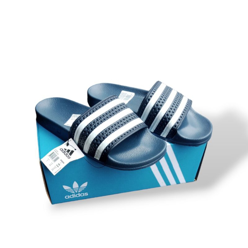 Sandal ADIDAS Adilet// Navy Ls white Pria-Wanita 100%OriginaL