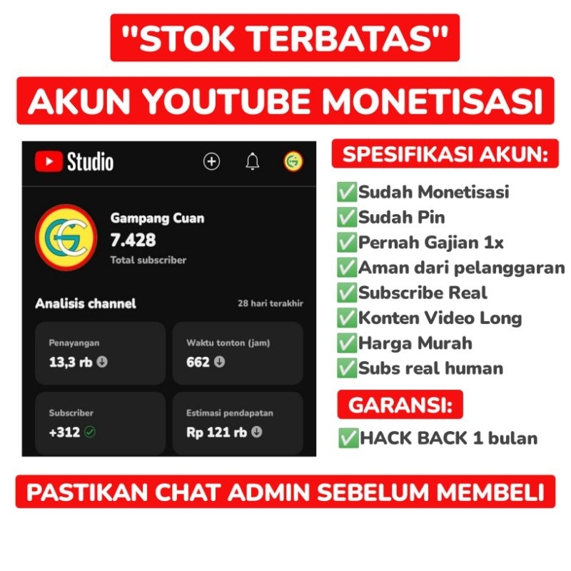 CHANNEL YOUTUBE MONETISASI SUDAH PIN & PAYOUT