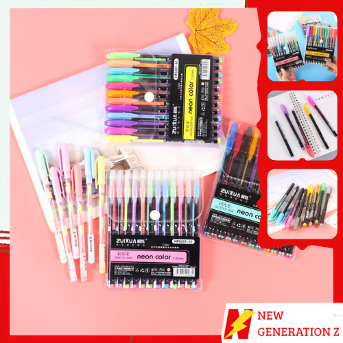 

NGZ Pena Glitter Metalik 1.0mm Isi 12pcs Pulpen Warna Warni Tinta Pastel Neon Color Pen Pastel Ballpoint Craftwork Scrapbook Gel Ink Highlighter Penanda Buku Warna Warni Ujung Lembut t