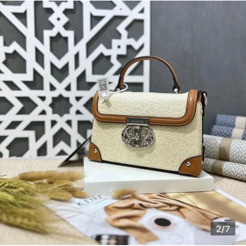 Tas jani tino warna beige lis coklat #A1314-9050