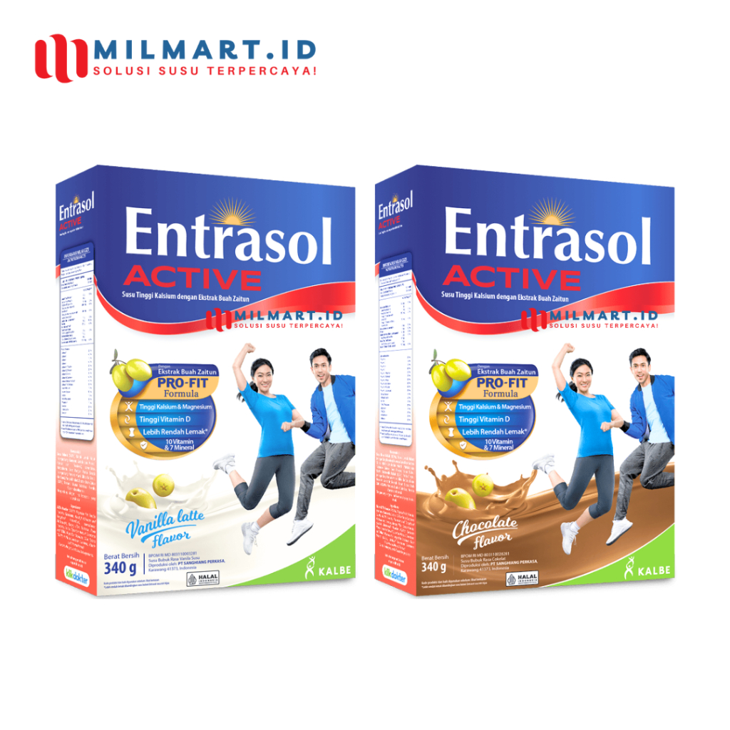 

ENTRASOL ACTIVE VANILA LATTE/CHOCOLATE 340 G SUSU DEWASA SUSU BUBUK RASA VANILLA