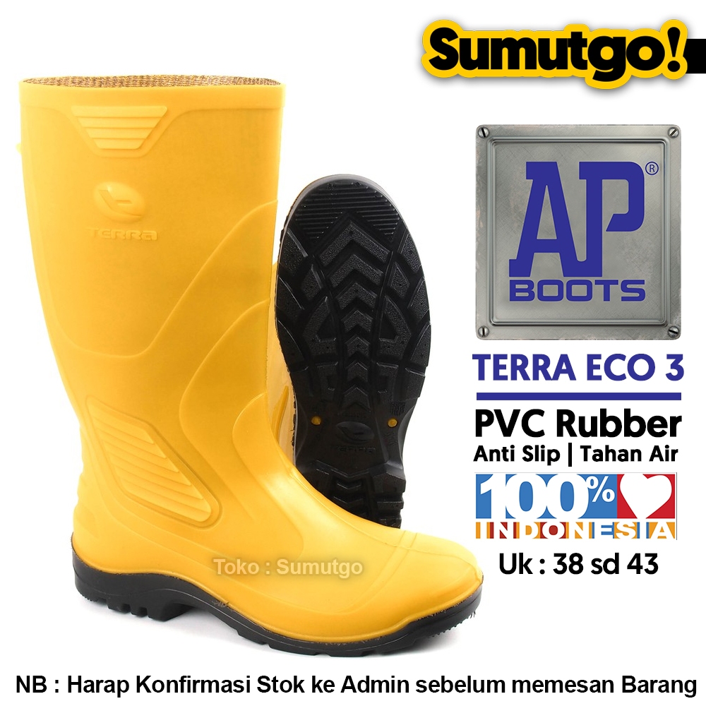 AP Boots Terra Eco 3 Kuning Sepatu Karet PVC Boot Hujan Tinggi Anti Air Anti Slip Waterproof / APboo
