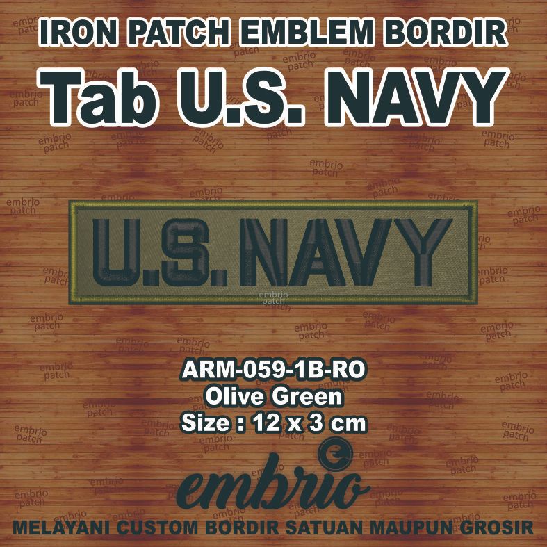 ARM-059-1B-RO Patch US NAVY tab emblem bordir nametag us army - Olive - 12x3cm - Embrio Patch Embroi