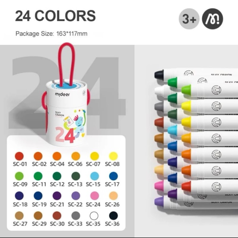 

Mideer Silky Quick Dry Crayon 24 Colour Bucket Krayon Anak Kids Art