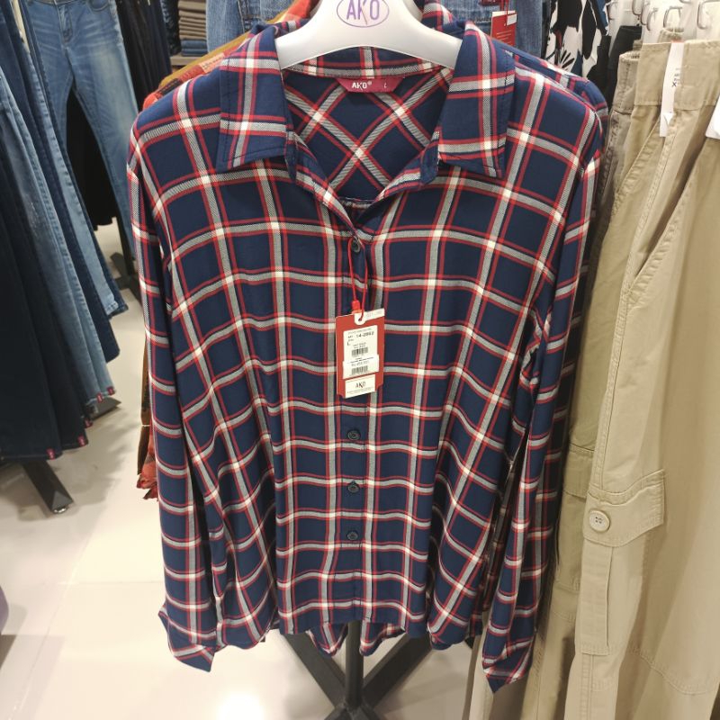 kemeja wanita ako navy kotak kotak