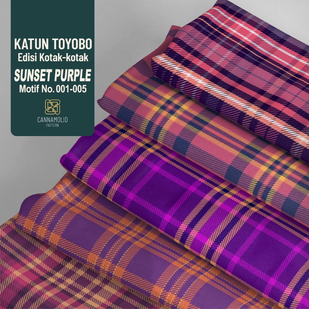 Kain Toyobo Motif KOTAK-KOTAK Ungu | Lebar 145cm | PLAID SUNSET PURPLE 1-5