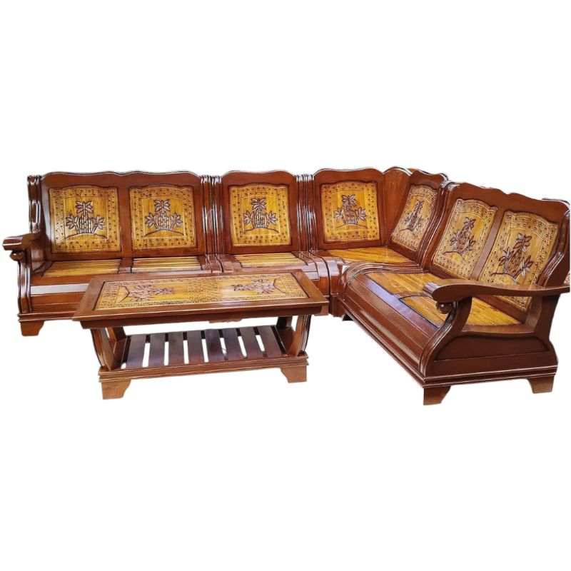 PROMO Set Kursi Tamu Sudut Gajah Ukir Motif Bambu Bahan Jati Produksi Asli Jepara