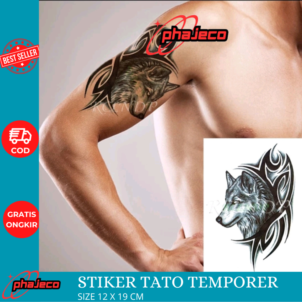 Phajeco Seni Tato Temporary 3D Motif Tribal Srigala - Tato Temporer