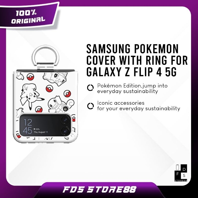 Samsung Pokemon Cover With Ring For Galaxy Z Flip 4 5G Case Original