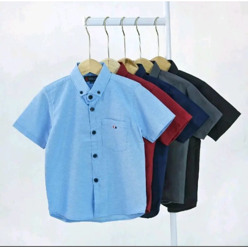 kemeja polos anak/kemeja polos anak keren/kemeja anak hitz kemeja anak lengan pendek