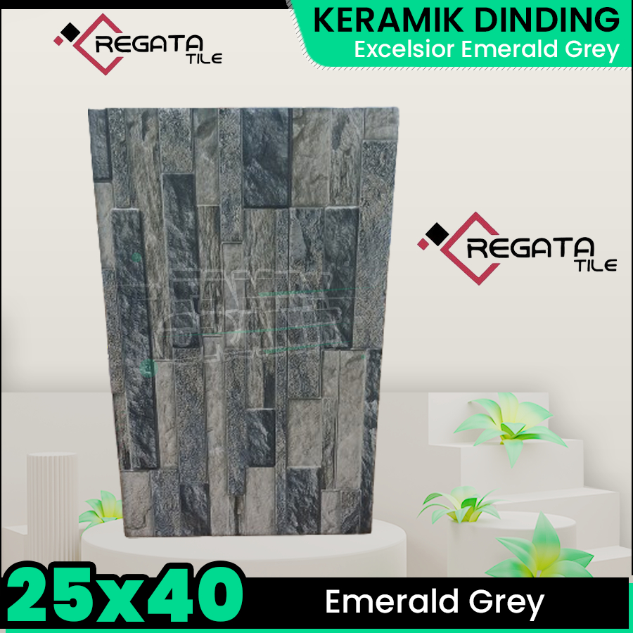 Keramik Dinding 25x40 Excelsior Emerald Grey Motif Batu Tekstur Kasar KW1