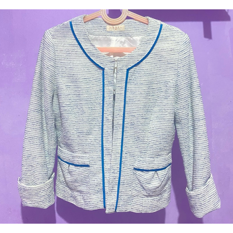 (PL) Blazer Tweed Biru Muda Furing Made In Korea/Blazer Tweed/OOTD Tweed/Tweed Premium