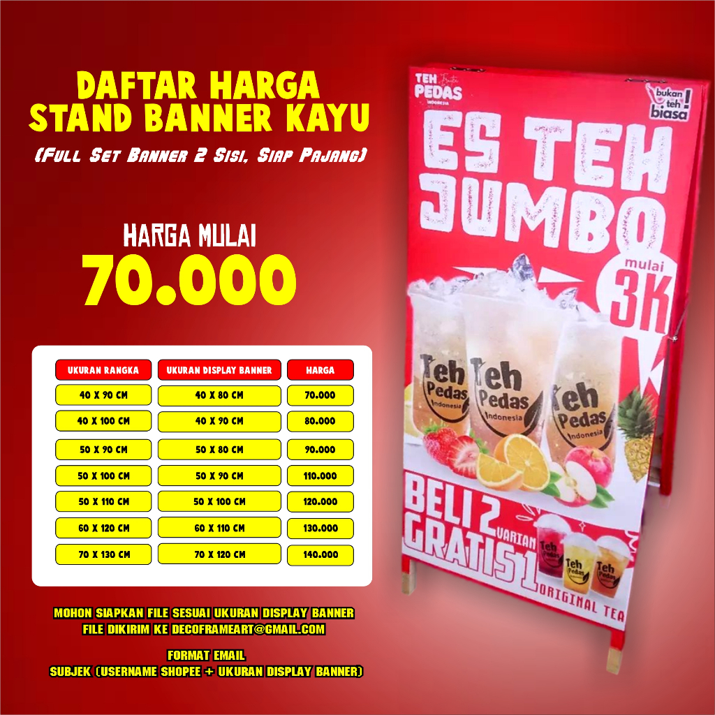 Stand Iklan Banner MMT Kayu Segitiga